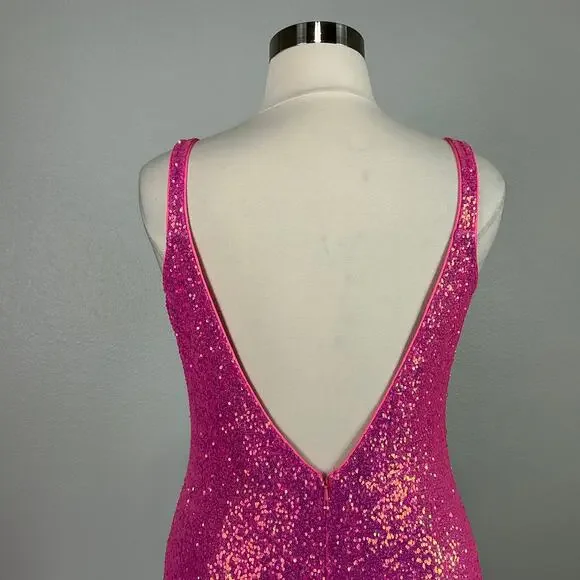 Jovani Sequined Backless Long Mermaid Evening Gown Fuchsia Pink Size 18 Dress - Picture 9 of 11